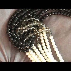 Onyx, pearl and Smokey quartz necklace